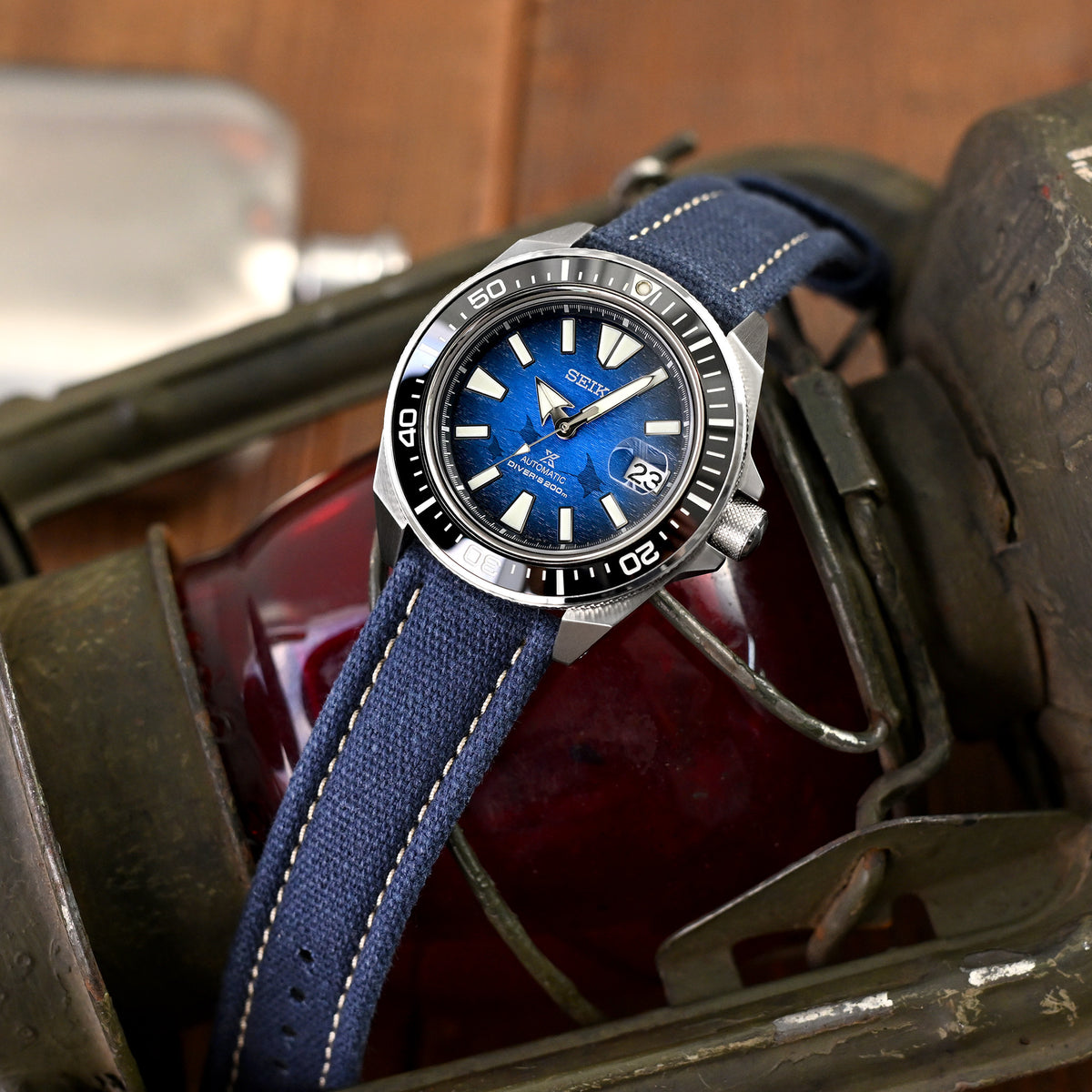 Aviator Style Navy Blue Canvas Quick Release Watch Band, 20mm or 22mm