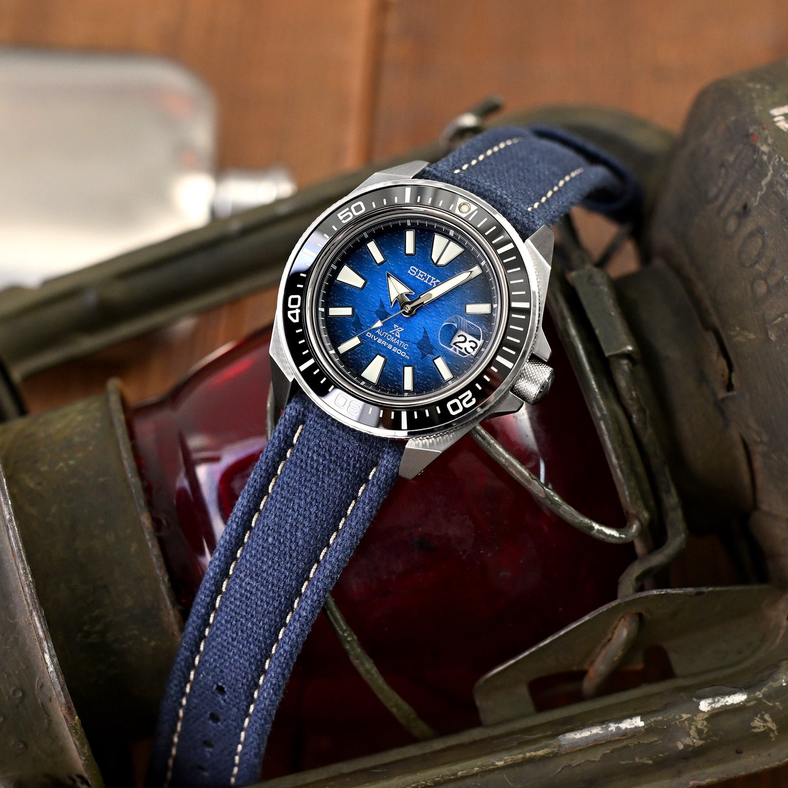 Aviator Style Navy Blue Canvas Quick Release Watch Band, 20mm or 22mm