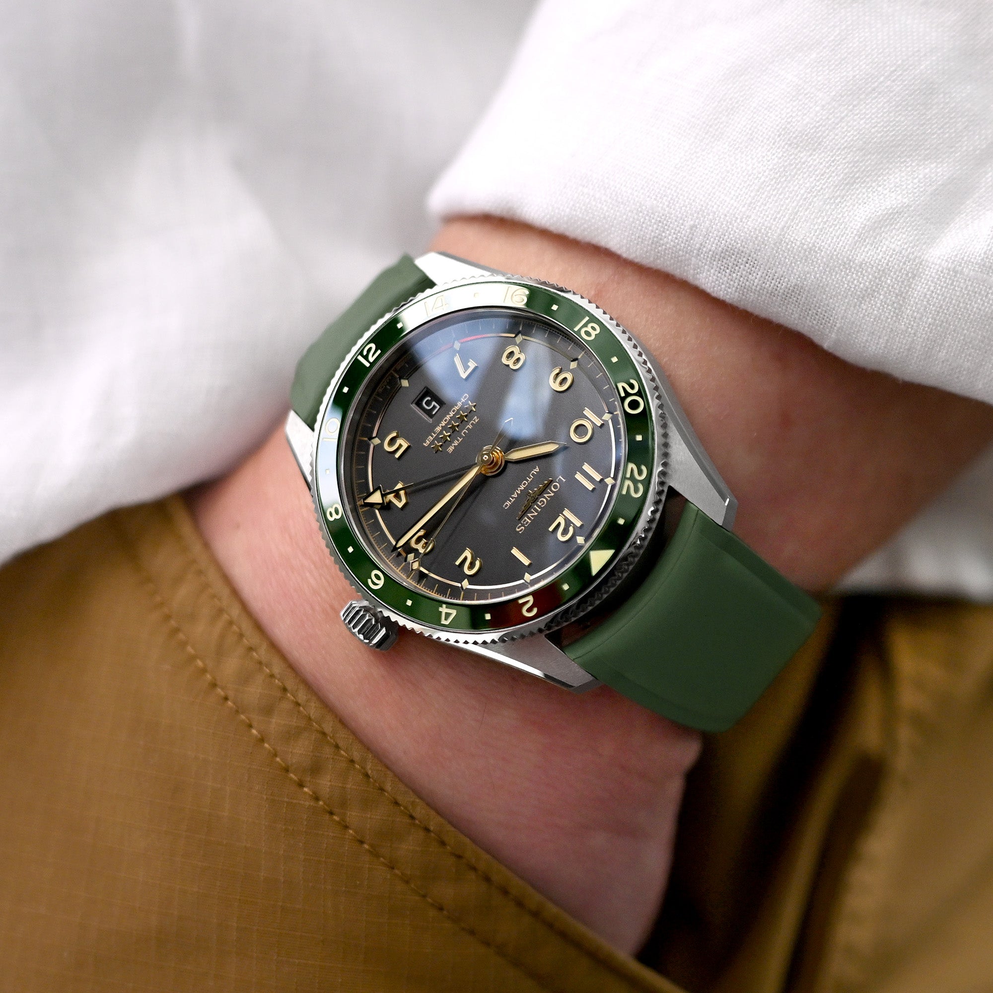 Crafter Blue - CX03 Oliver Green Quick Release Flexi-Curved FKM Rubber Watch Strap