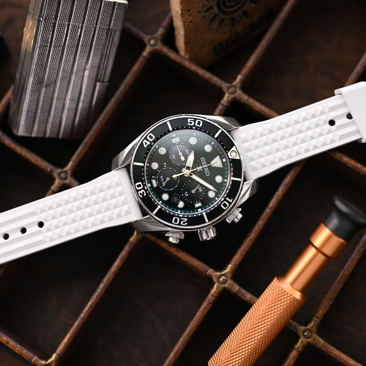 Chaffle Weißes FKM-Kautschuk Uhrenarmband, 20mm oder 22mm