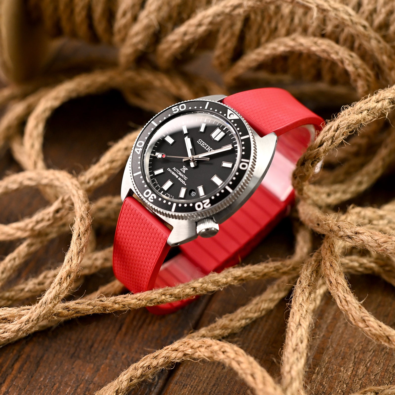 20mm FKM32 Red Rubber Quick Release Watch Band, Deployment Clasp Strapcode watch bands