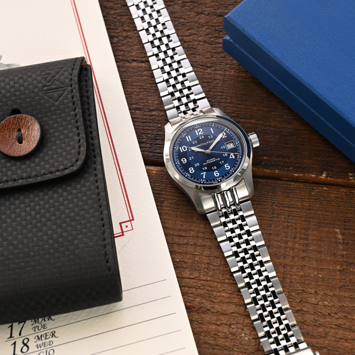 Bracelet Asteroid 20mm pour Seiko Alpinist SARB017 SPB155 SBEJ005 (compatible Hamilton Khaki H70455733), acier inoxydable - Maillons centraux polis, boucle V Diver