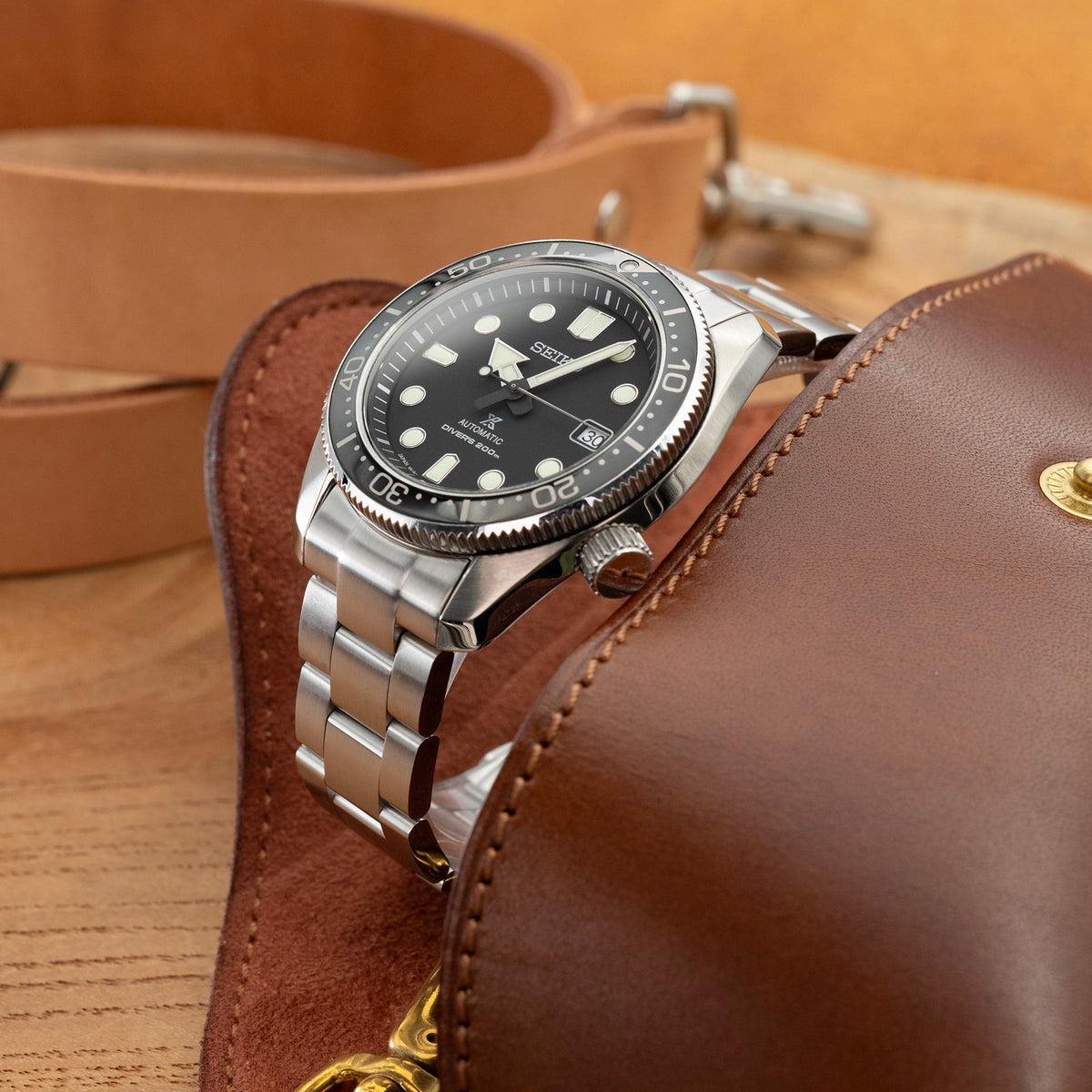 20mm Super-O Boyer Watch Band for Seiko Baby MM 200 SBDC061 SPB077 SBDC063, Stainless Steel - Brushed, V-Diver Clasp