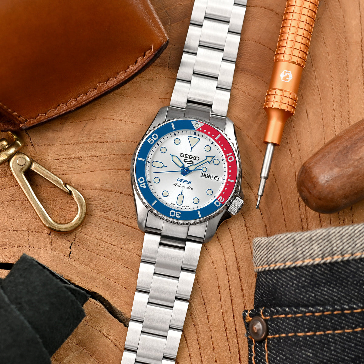 Bracelet Super-O Boyer 20mm pour Seiko 5 Sports 38mm SRPK29 SRPK31 SRPK33, acier inoxydable brossé, fermoir V Diver