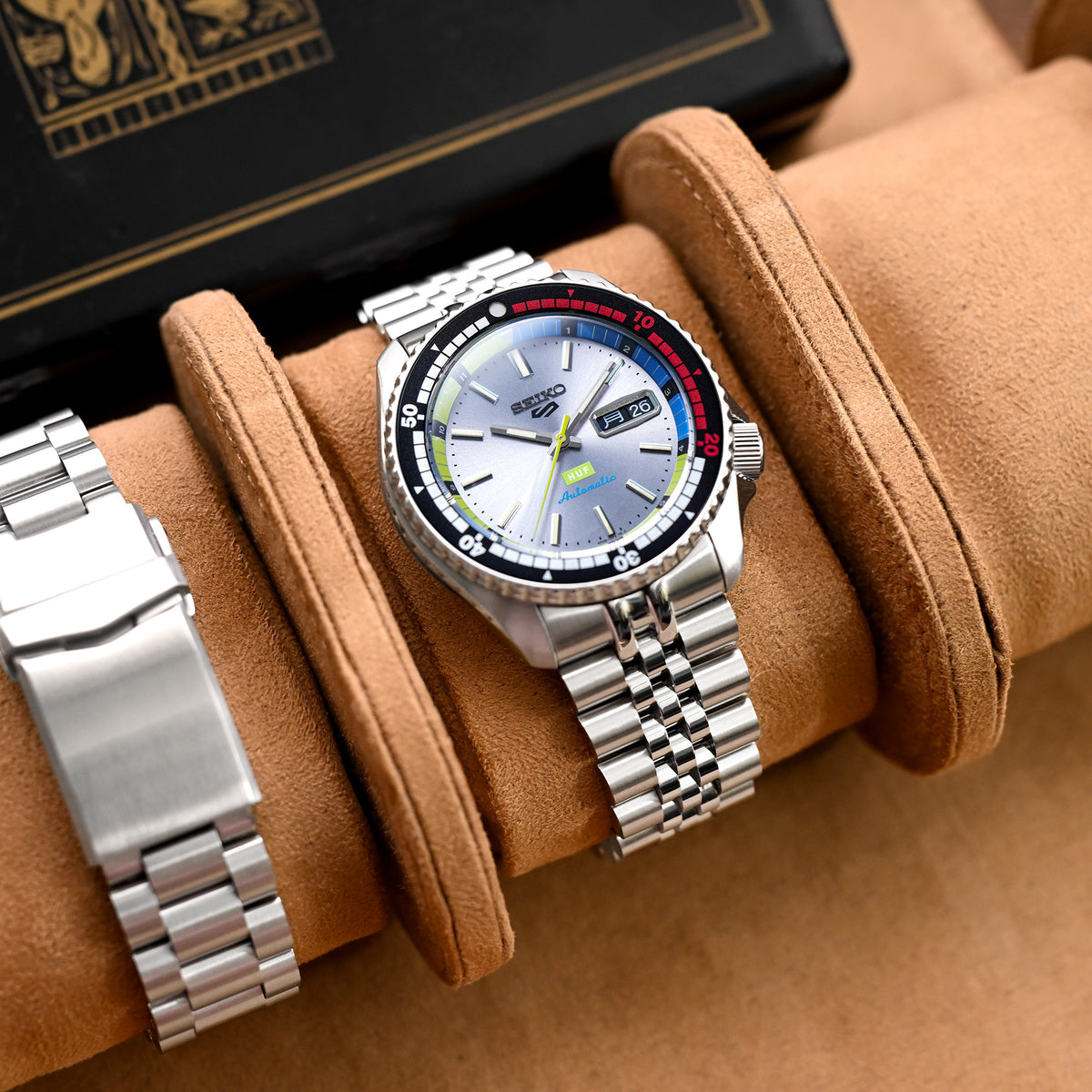 Bracelet montre Super-J Louis JUB 22mm pour Seiko 5 Sports 42,5mm SRPD51 SRPD55 SBSA003, acier inoxydable brossé, fermoir V Diver