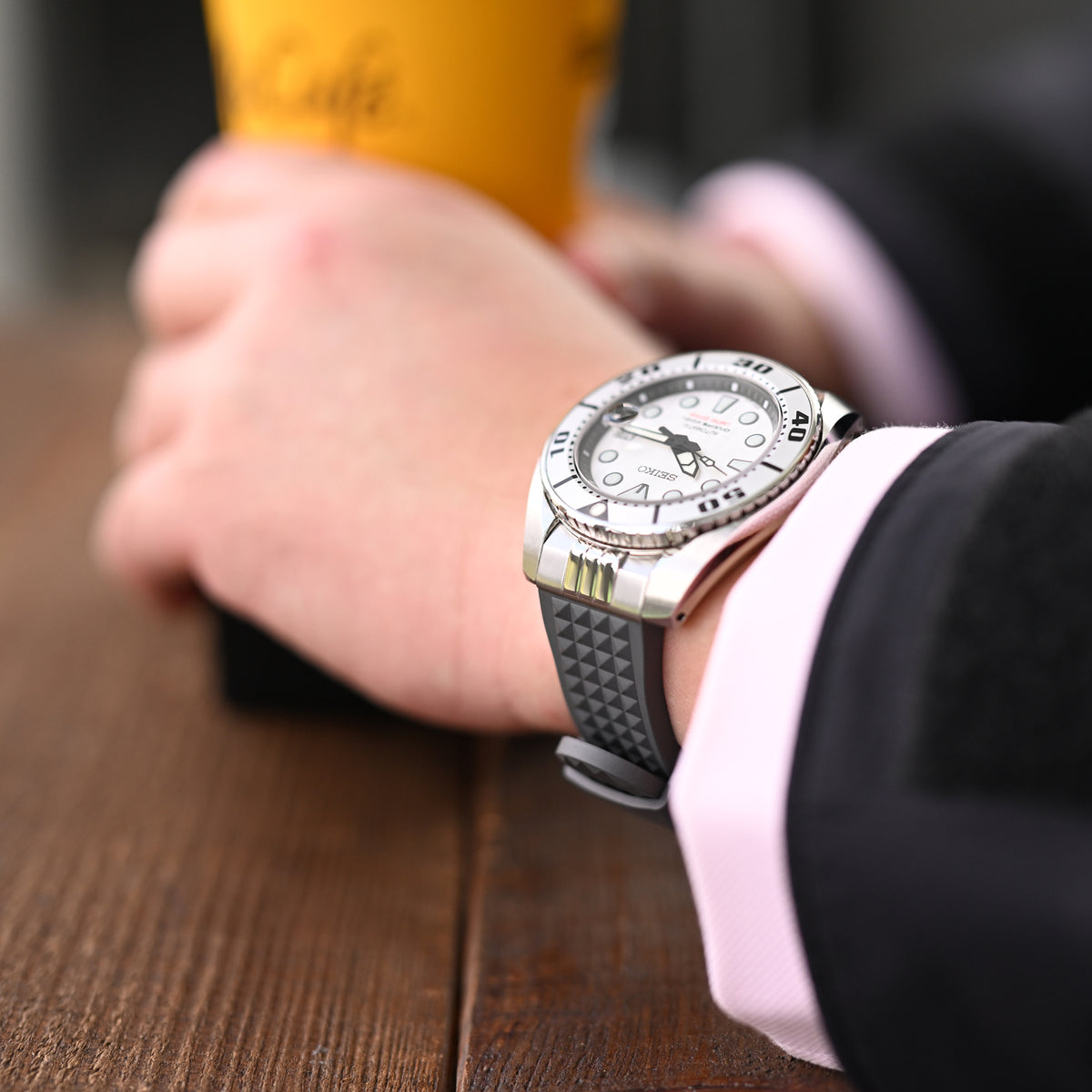 Endlink Plus Chaffle Military Grau FKM Kautschuk-Uhrenarmband, kompatibel mit Seiko Sumo SPB103