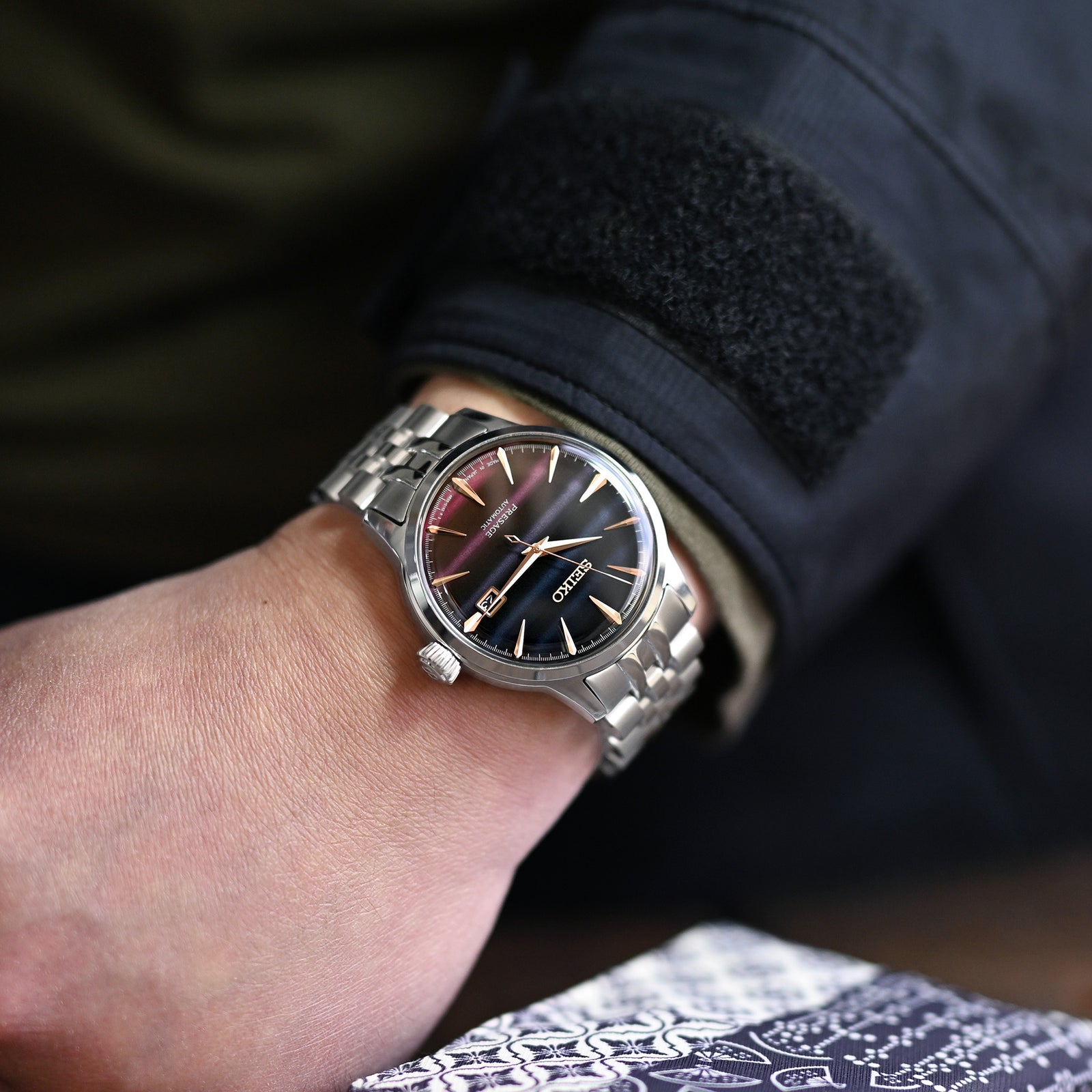 Bracelet montre Angus-J Louis 20mm pour Seiko Cocktail SRPB41 SSA345 SSA341, acier inoxydable - brossé avec centre poli, boucle V Diver