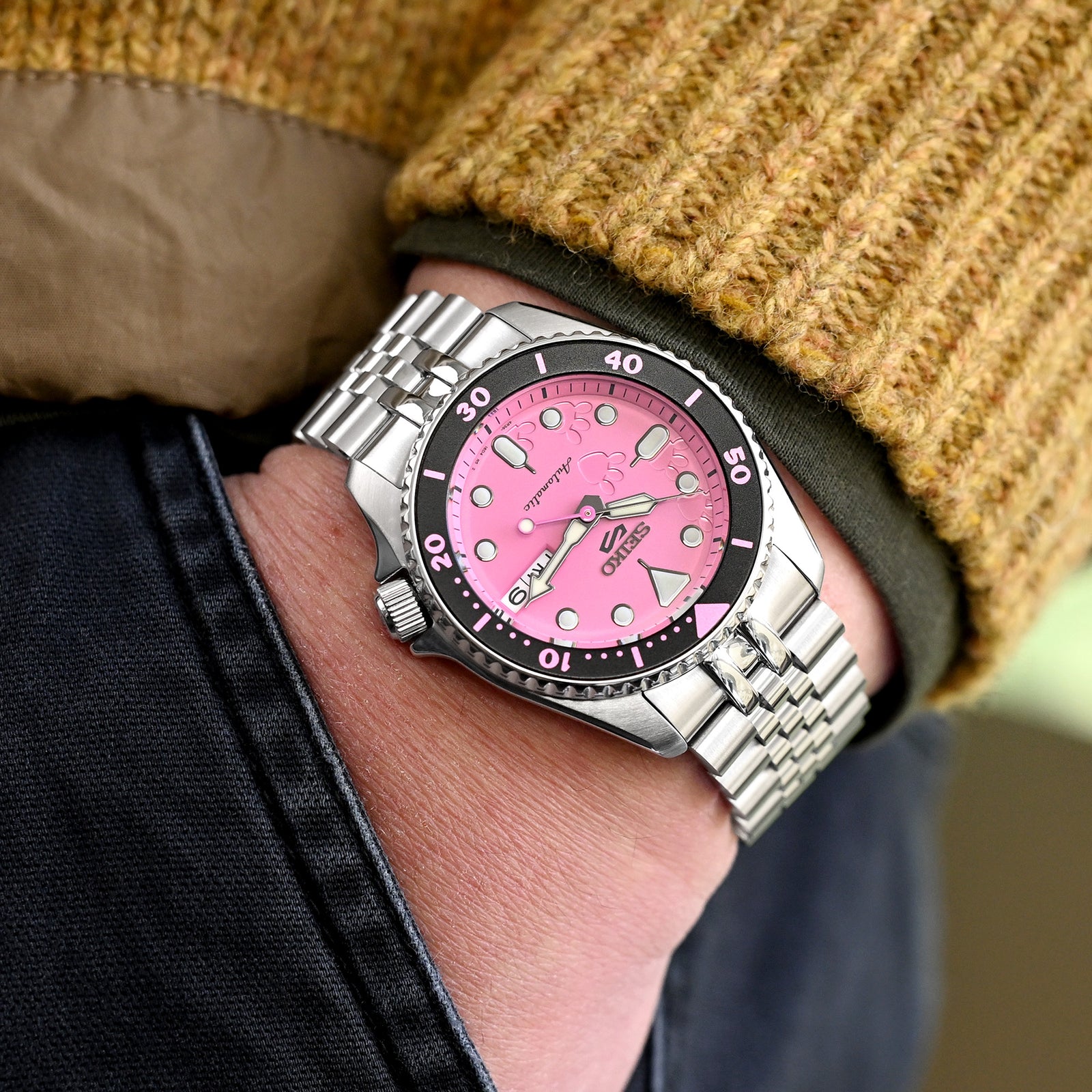 20mm Super-J Louis Watch Band for Seiko 5 Sports 38mm SRPK, 316L Stainless Steel Brushed V-Clasp Strapcode Watch Bands