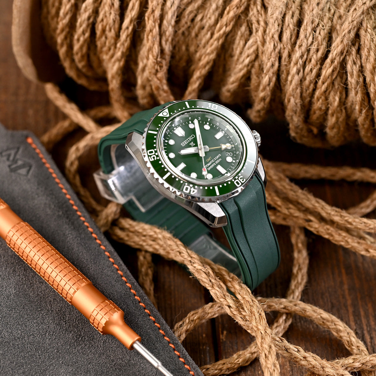 StrapXPro - SBX1A Rubber Strap for Seiko Prospex 1968 Diver's Modern Re-interpretation MM200 GMT Series SPB381, Green