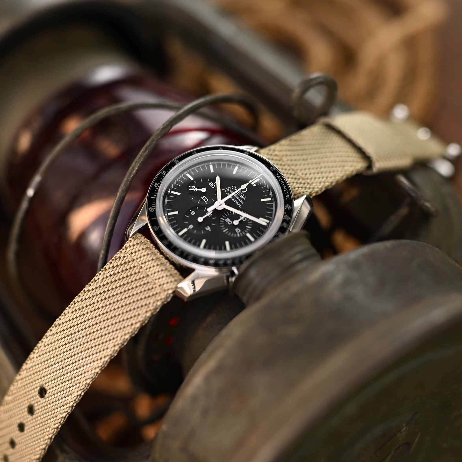 2-teiliges Nylon-Uhrenarmband, Khaki, Schnellwechsel, polierte Schließe