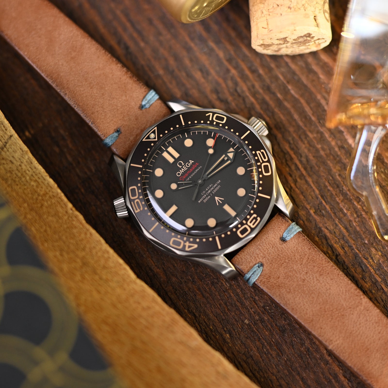 Q.R. 20mm Italian Handmade Brown Horse Leather Watch Band, One-piece V-clasp, Blue St. Strapcode Watch Bands