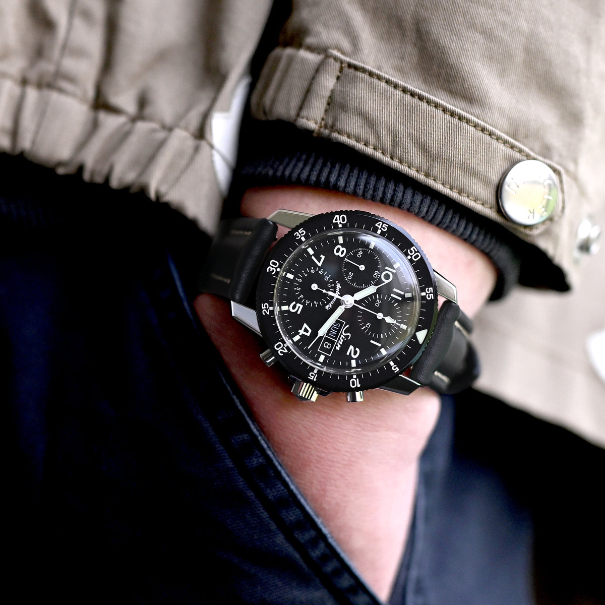 Aviator-Stil Schnellwechsel Uhrenarmband aus schwarzem französischem Leder 19mm, 20mm, 22mm oder 23mm