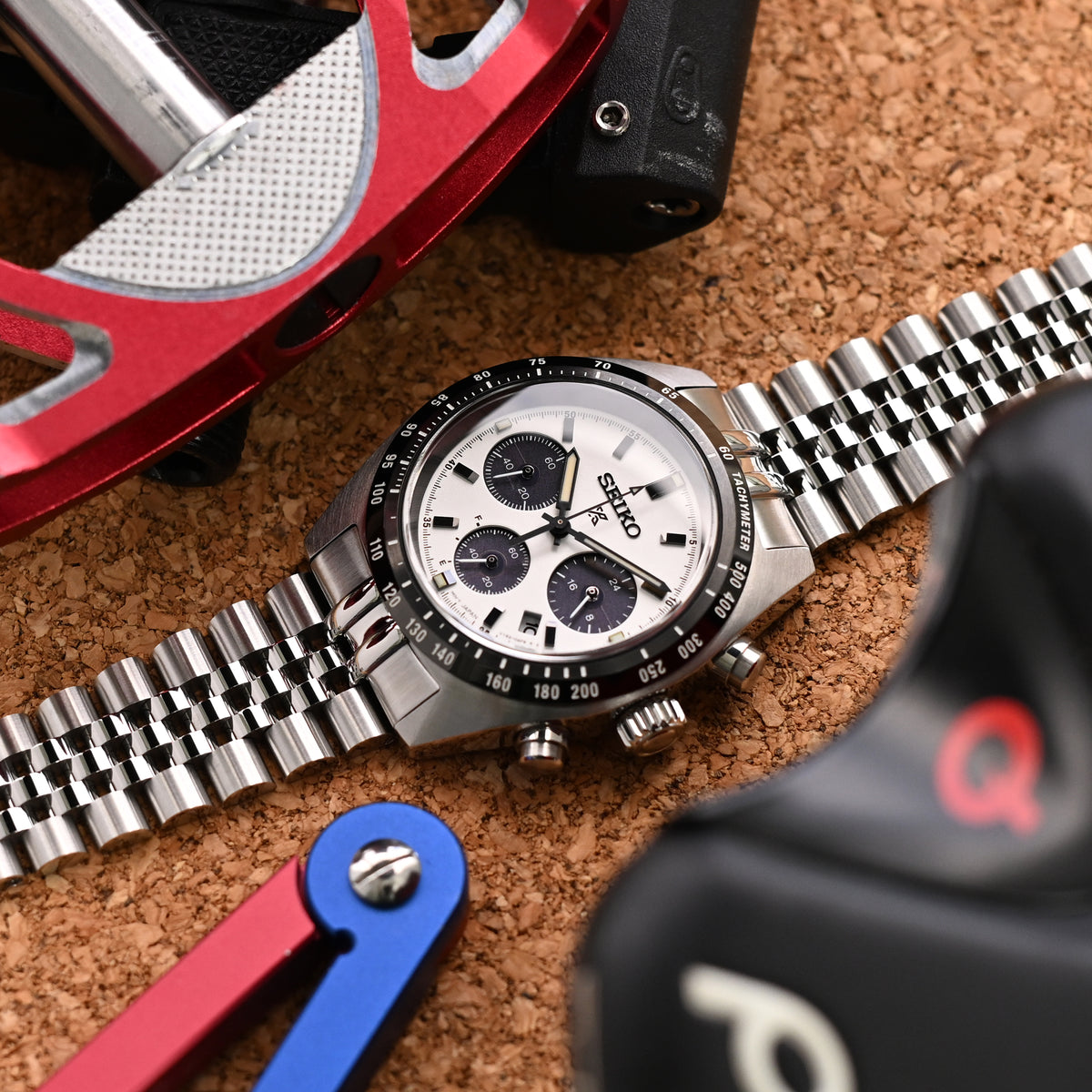 Bracelet Super-JUB II 20mm pour Seiko Prospex Speedtimer SSC813 SSC815 SSC817, acier inoxydable - brossé avec centre poli, fermoir V Diver