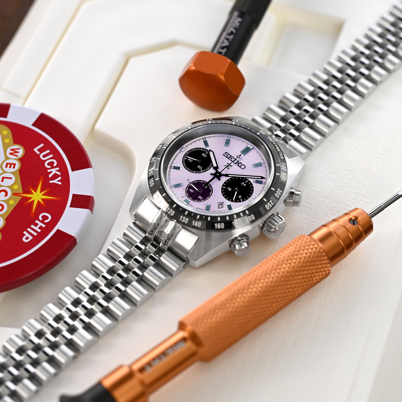 Bracelet Super-JUB II 20mm pour Seiko Prospex Speedtimer SSC813 SSC815 SSC817, acier inoxydable - brossé avec centre poli, fermoir V Diver