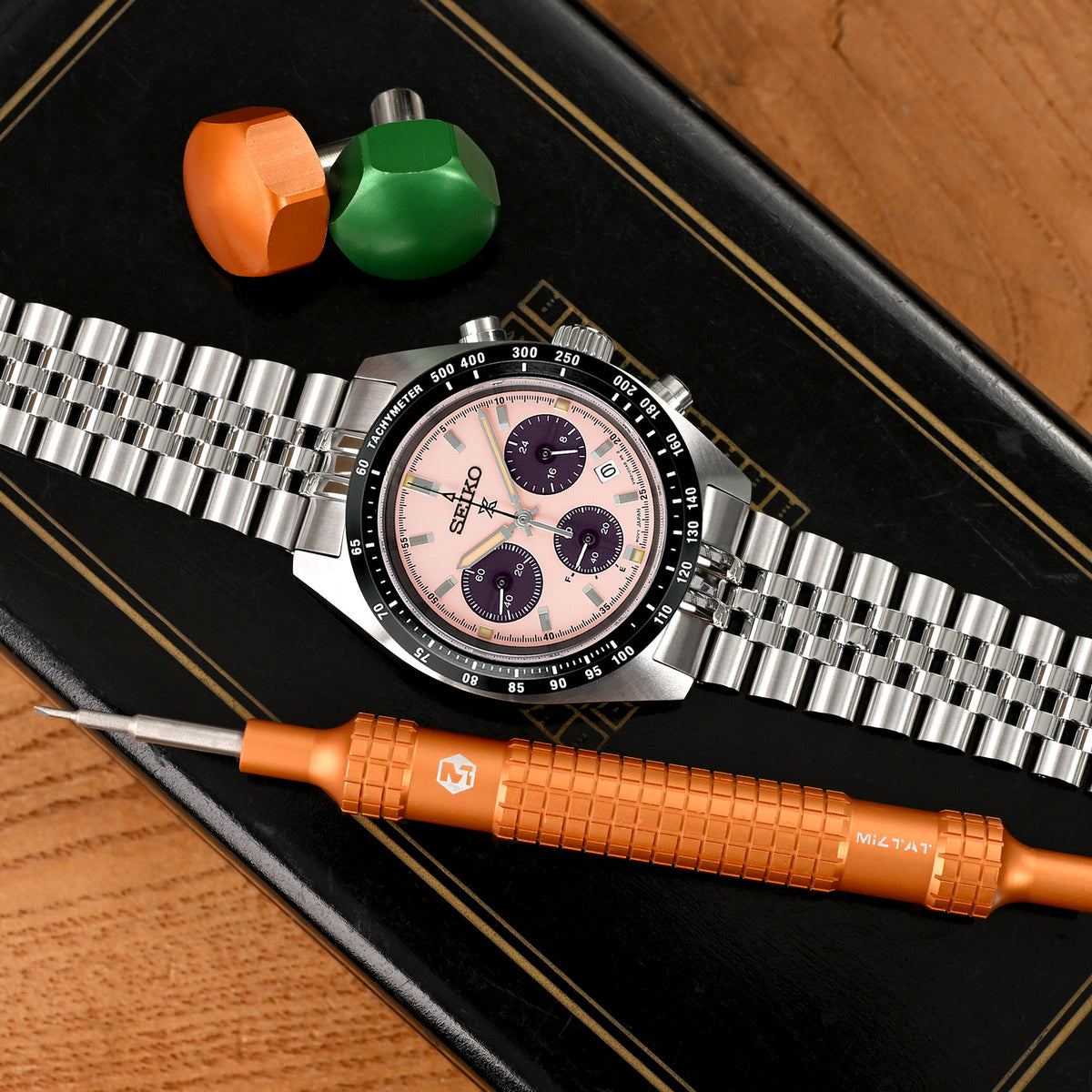 Cinturino 20mm Super-JUB II per Seiko Prospex Speedtimer SSC813 SSC815 SSC817, Acciaio Inox - Satinato con Centro Lucido, Chiusura V Diver