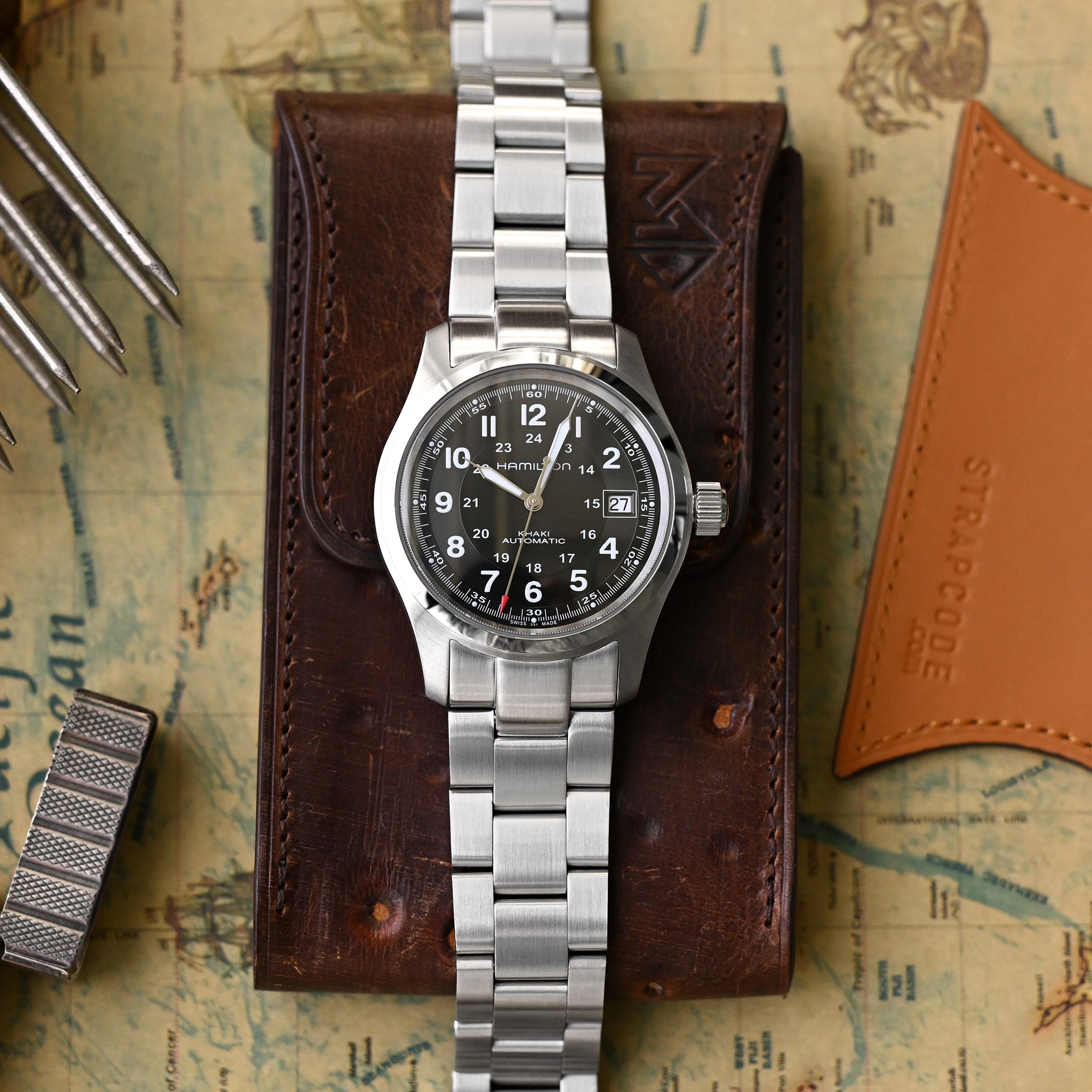 20mm Super-O Boyer Uhrenarmband für Seiko Alpinist SARB017 SPB155 SBEJ005 (kompatibel mit Hamilton Khaki H70455733), Edelstahl - gebürstet, V Diver Schließe 
