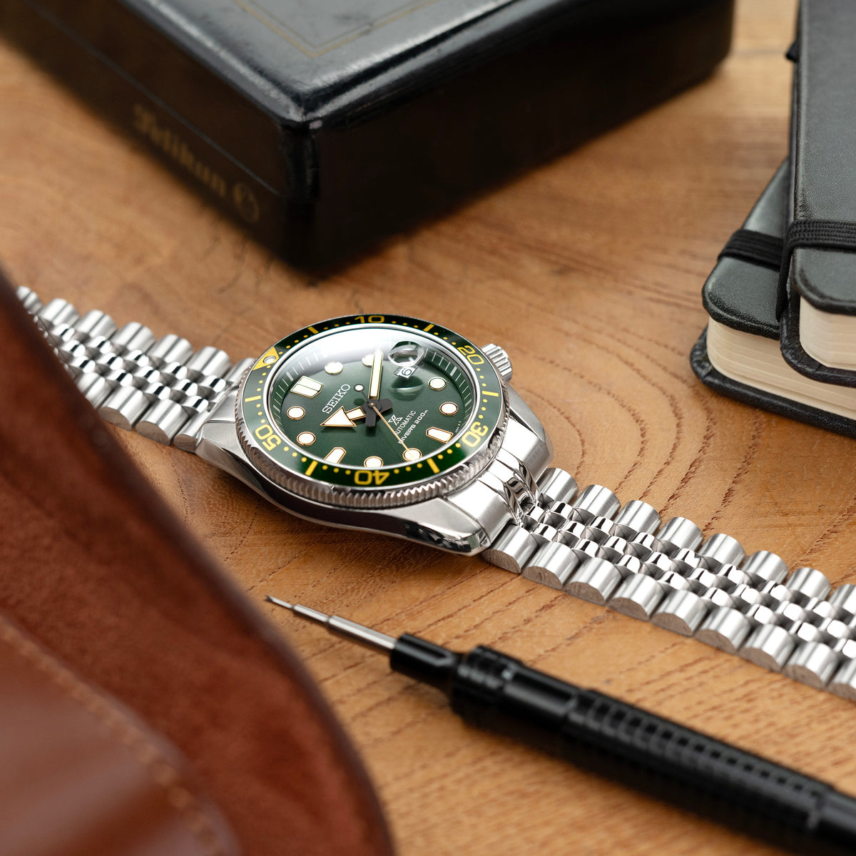 20mm Super-J Louis JUB Watch Band for Seiko Baby MM 200 SBDC061 SPB077 SBDC063, Stainless Steel - Brushed with Polished Center, V-Diver Clasp