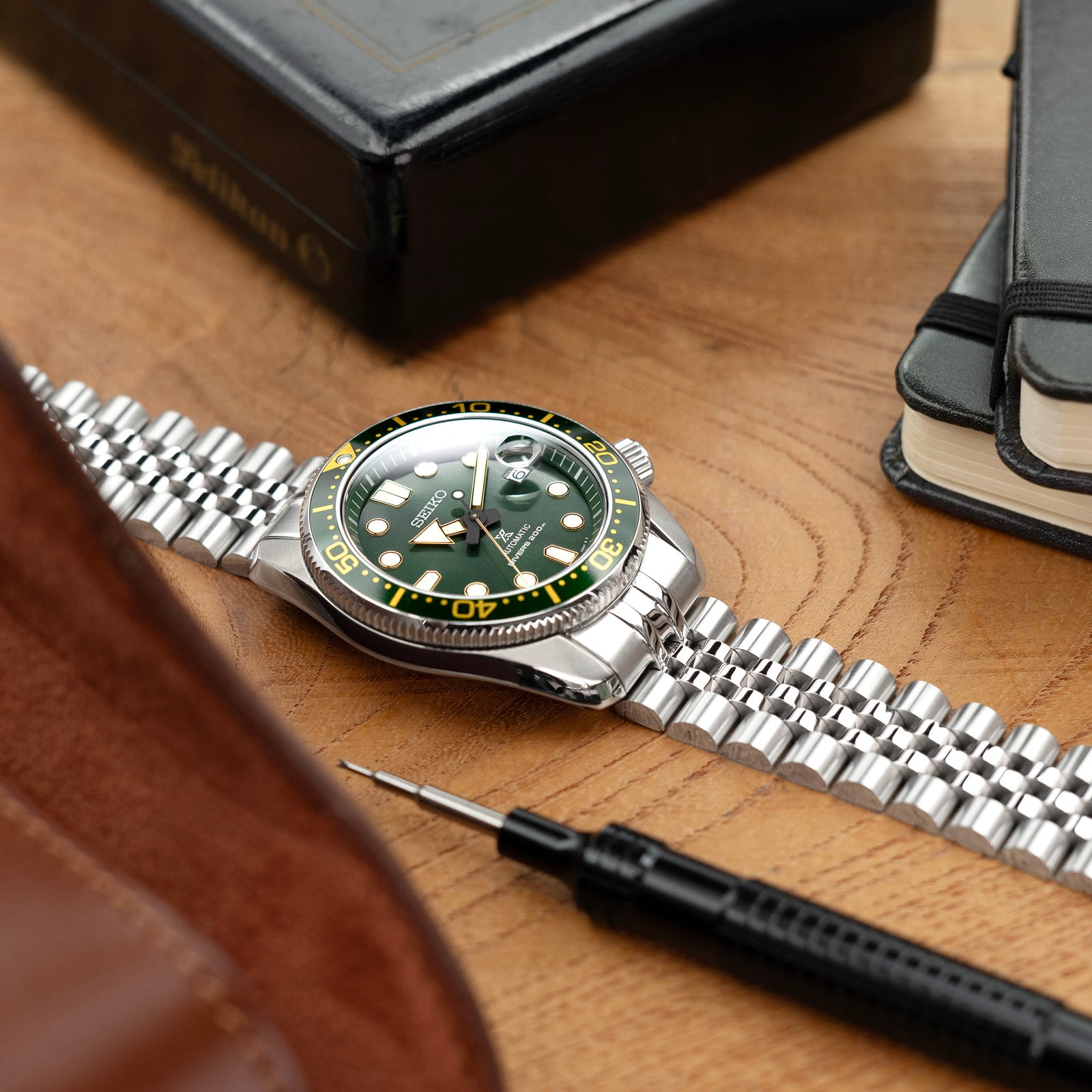 20mm Super-J Louis JUB Watch Band for Seiko Baby MM 200 SBDC061 SPB077 SBDC063, Stainless Steel - Brushed with Polished Center, V-Diver Clasp