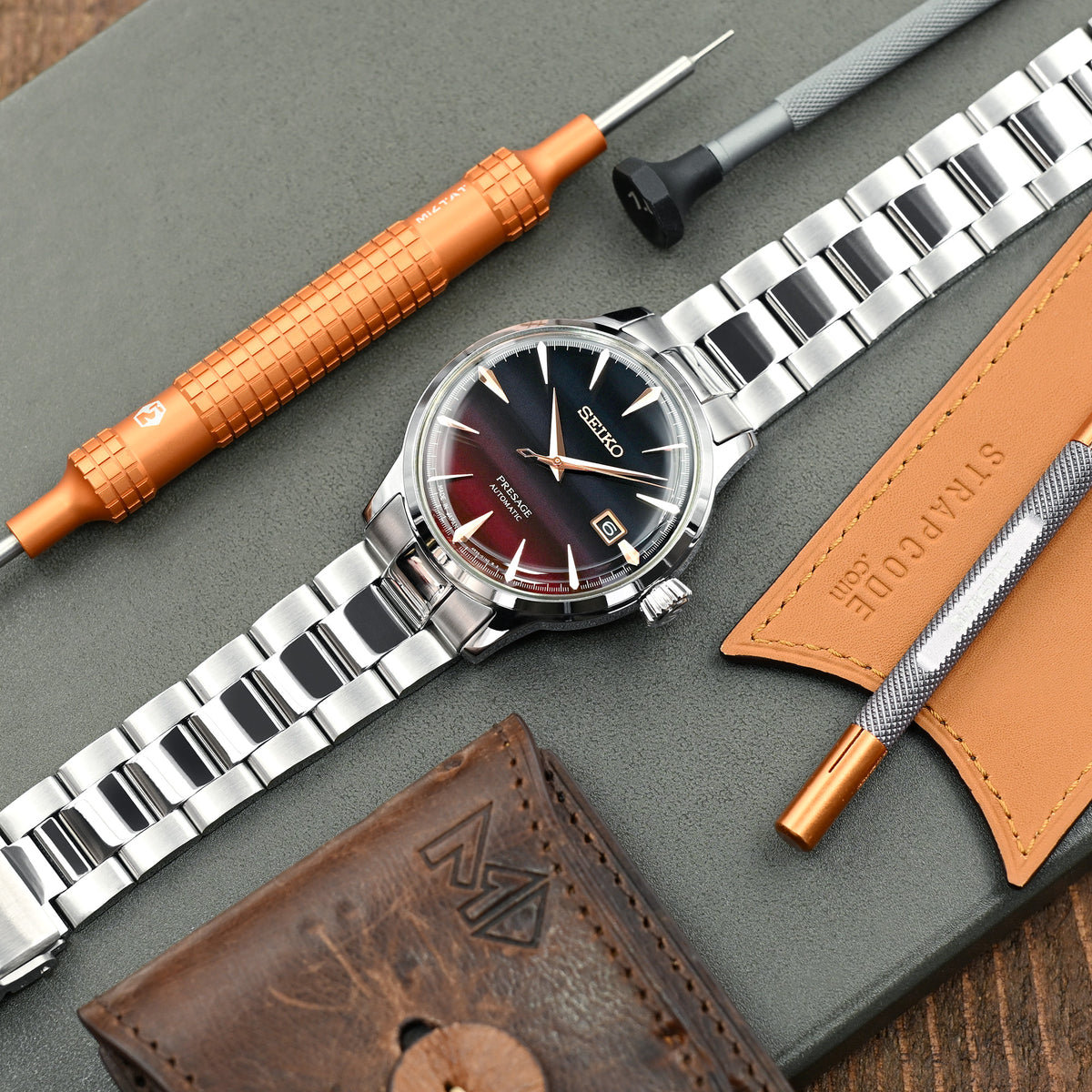 Bracelet Super-O Boyer 20mm pour Seiko Cocktail SRPB41 SSA345 SSA341, acier inoxydable - brossé avec centre poli, boucle V Diver