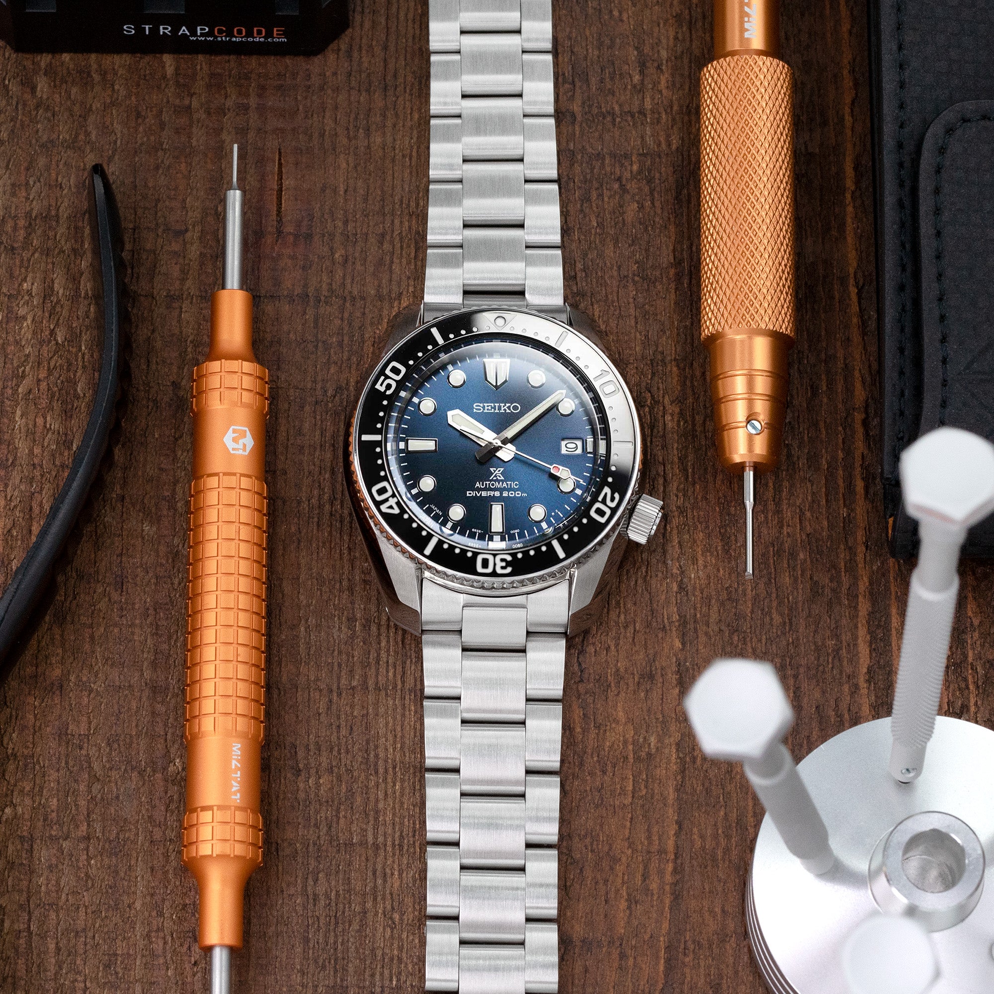 20mm Super-O Boyer Uhrenarmband für Seiko Steelmaster SPB185 SPB187, Edelstahl - Gebürstet, Baton Diver Schließe