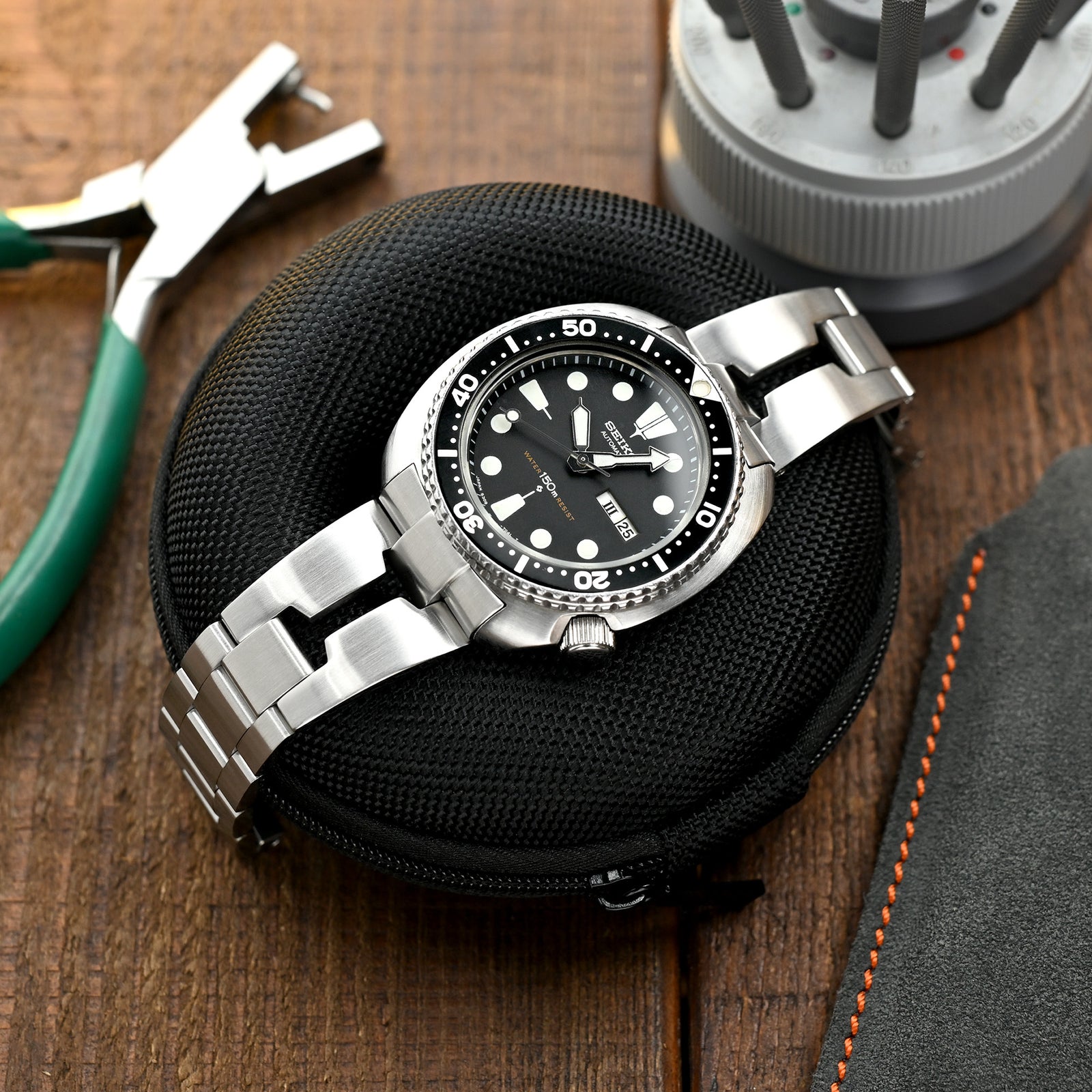 Bracelet montre lame rétro 22mm compatible Seiko 6309-7040, acier inoxydable 316L, boucle V brossée