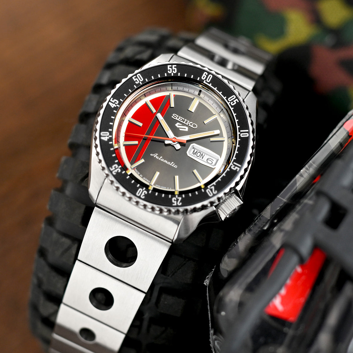 Bracelet Rollball II 22mm pour Seiko 5 Sports 42,5mm SRPD51 SRPD55 SBSA003, acier inoxydable brossé, fermoir plongeur baton