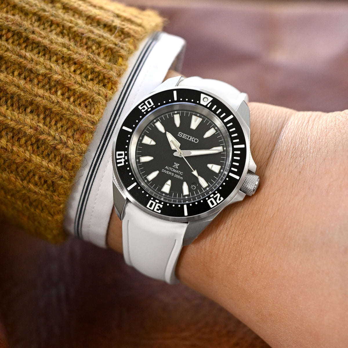 20mm or 22mm FKM34 Off White Rubber Quick Release Watch Band, Deployment Clasp