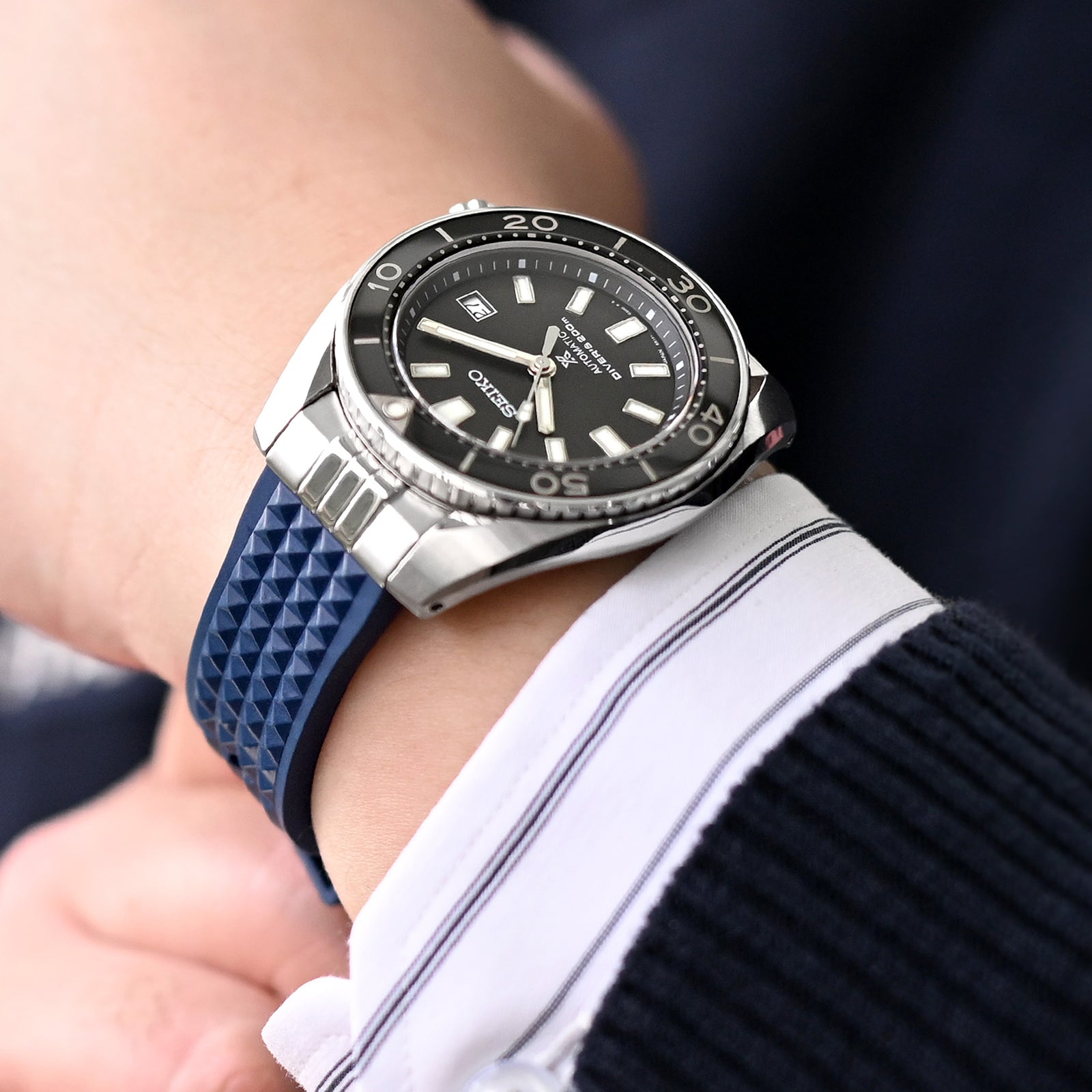 Endlink Plus Chaffle Marineblaues FKM-Kautschuk-Uhrenarmband, kompatibel mit Seiko Sumo SPB103