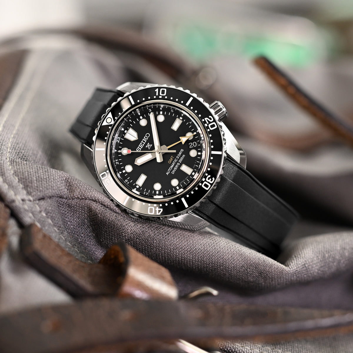 StrapXPro - SBX1A Kautschukarmband für Seiko Prospex 1968 Diver's Modern Re-interpretation MM200 GMT Serie SPB381, Schwarz