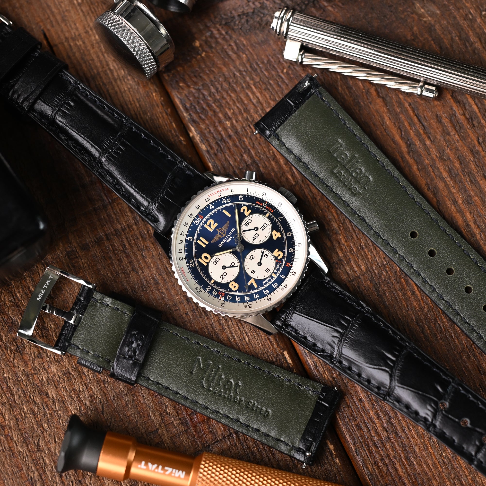 Q.R. Black CrocoCalf (Italian Croco Grain) Strapcode Watch Bands