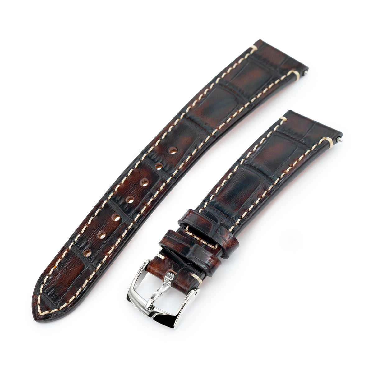20mm Quick Release Deep Mahogany CrocoCalf (Italian Croco Grain) Leather Watch Band Strapcode