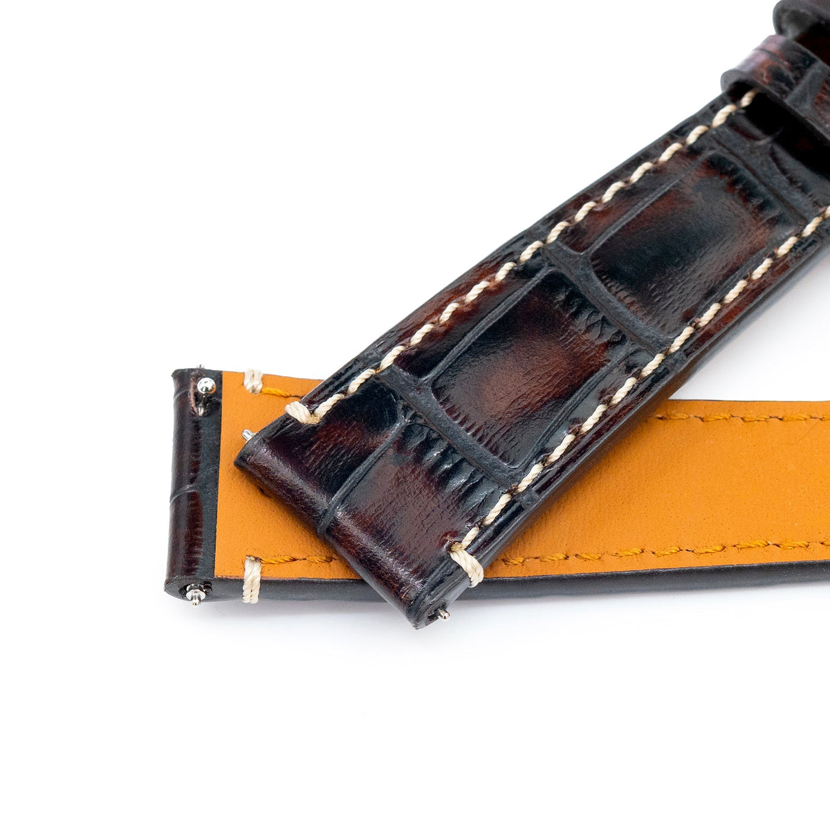 20mm Quick Release Deep Mahogany CrocoCalf (Italian Croco Grain) Leather Watch Band Strapcode