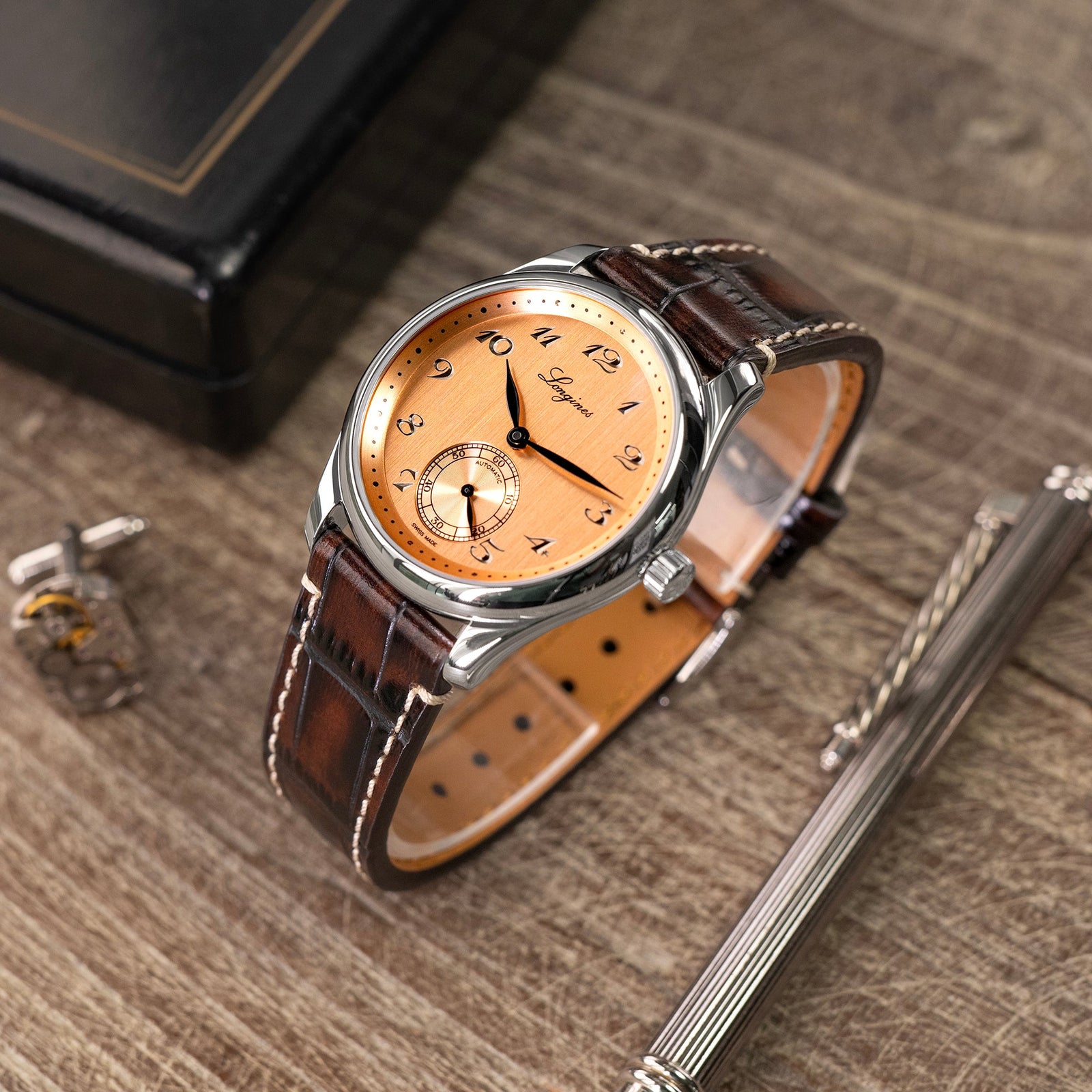 Longines Master Collection Small Seconds L2.843.4.93.2 Salmon Dial Watch Band Strapcode