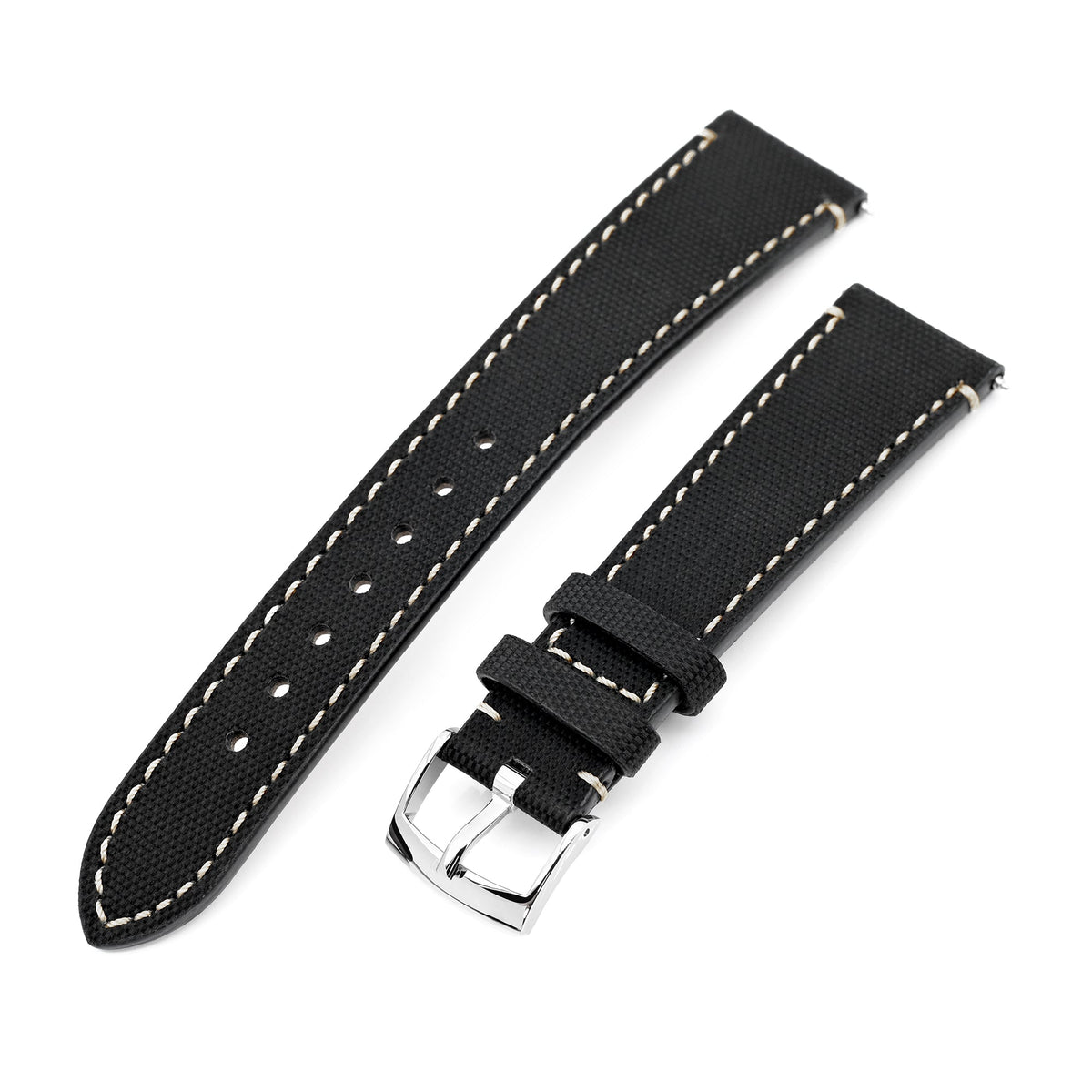 20mm Quick Release Black Woven Sailcloth Watch Band with Italian Leather Lining Strapcode