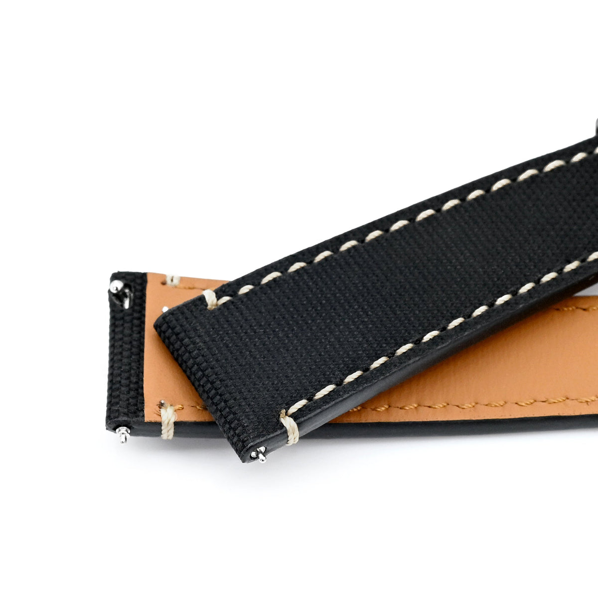 20mm Quick Release Black Woven Sailcloth Watch Band with Italian Leather Lining Strapcode