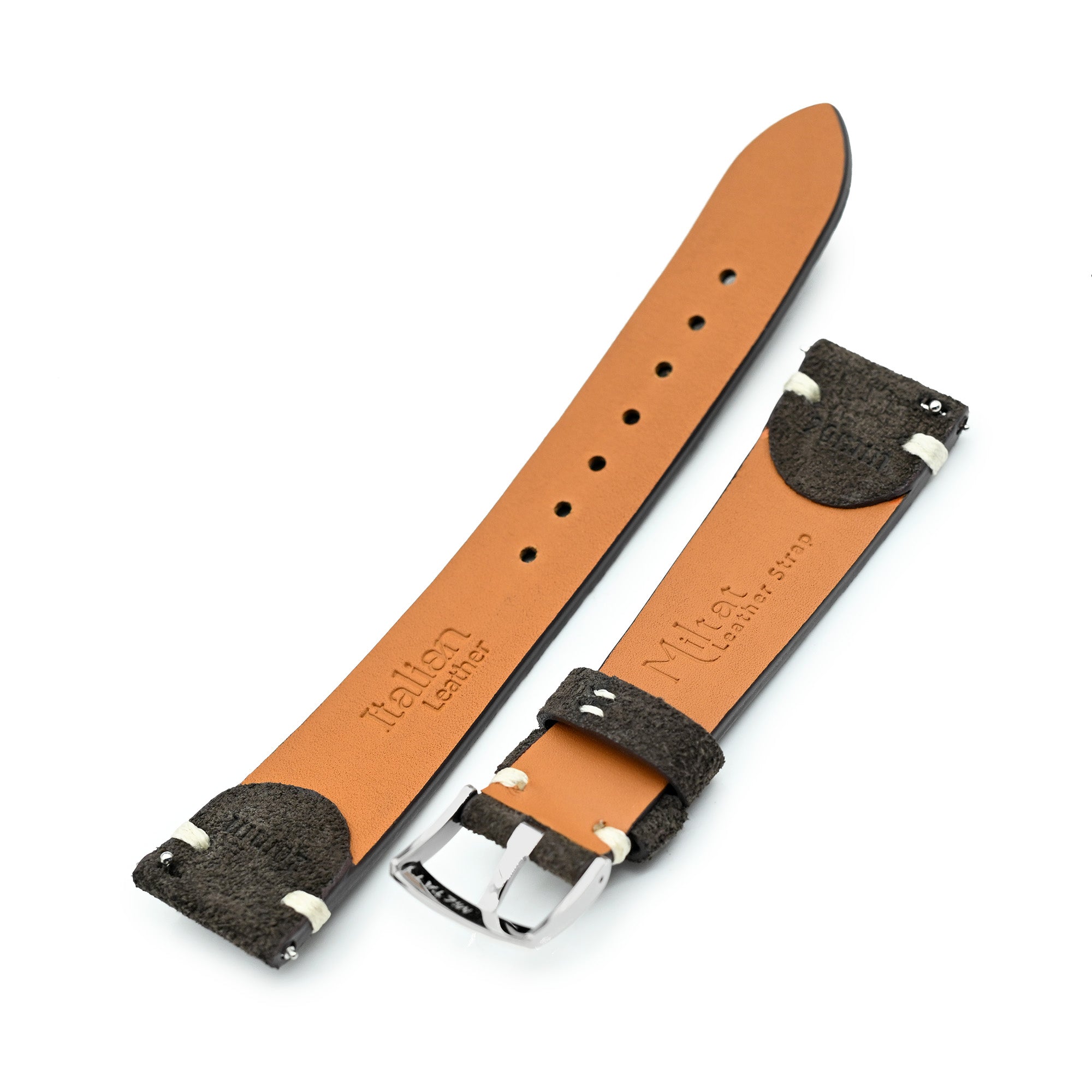 Dark Brown Italian Suede Leather Watch Strap | Twin-Stitch Quick Release | 20mm Strapcode watch bands