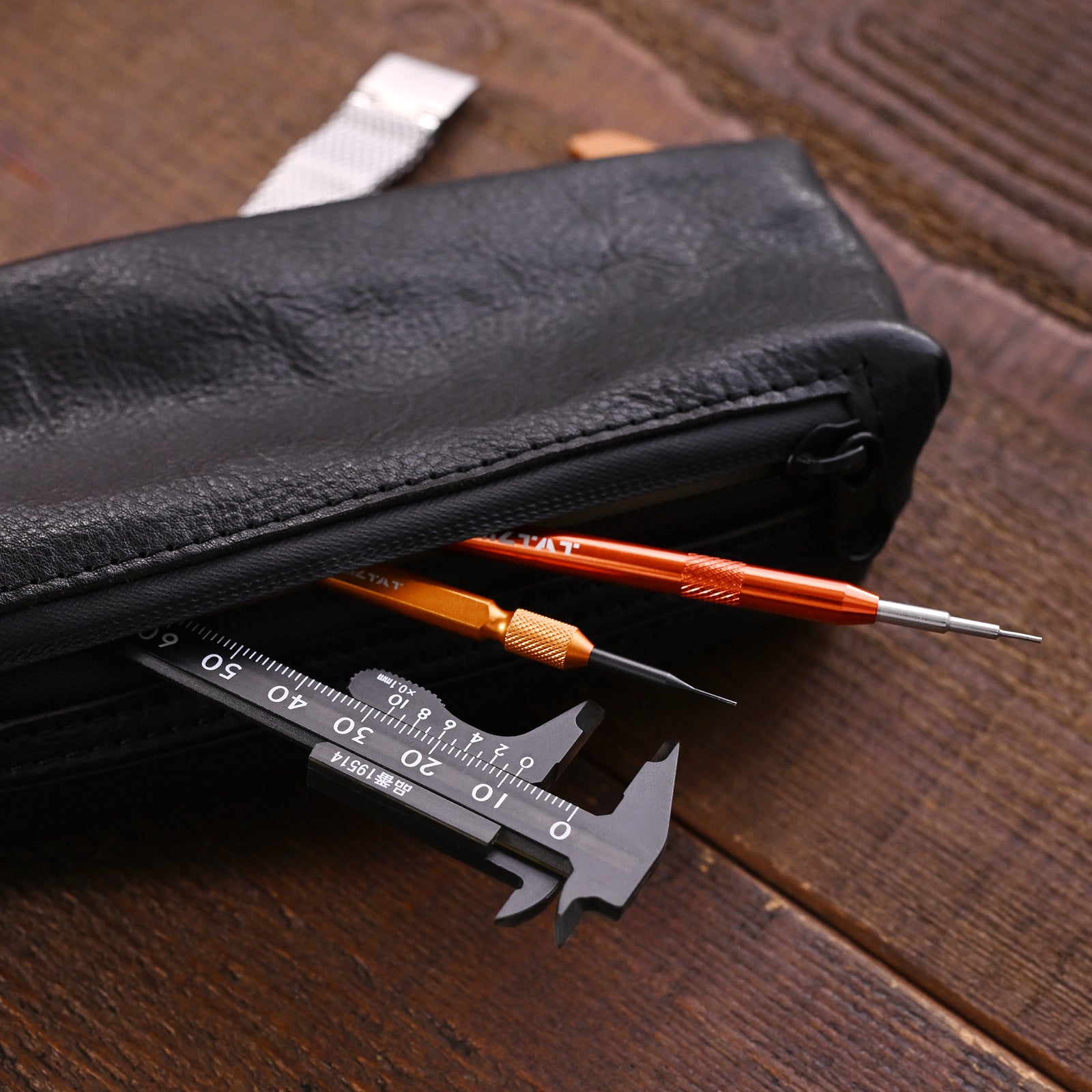 Leather Travel Watch Pouch with Zipper and Storage Compartments