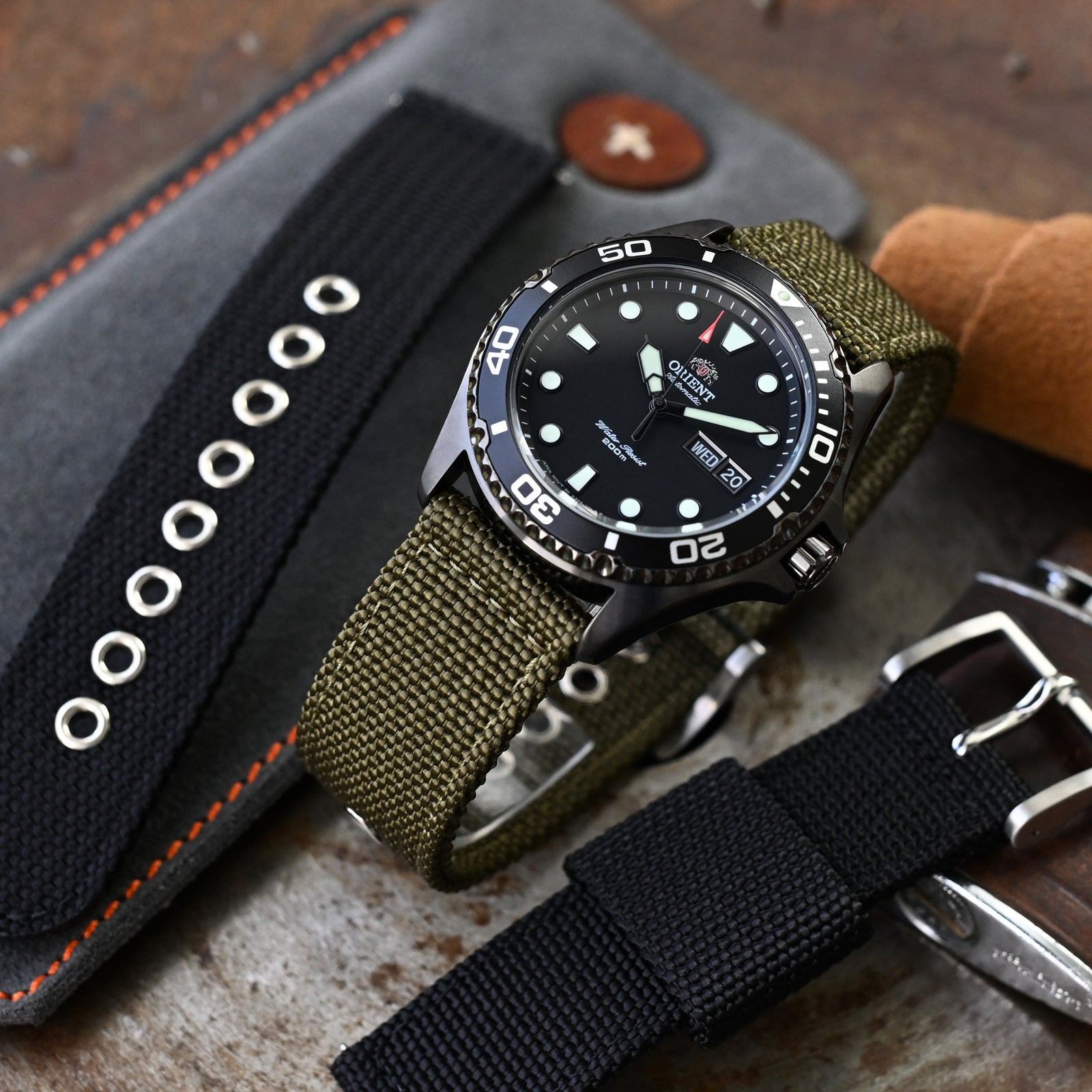 22mm Military Green Premium Nylon Weaved Quick Release Watch Band with Eyelet Strapcode Watch Bands