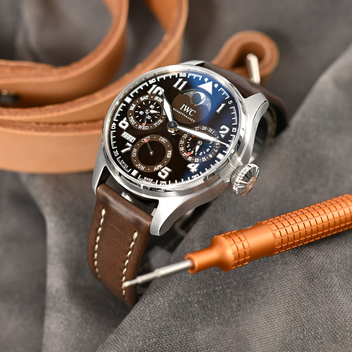 Aviator Style Quick Release Brown Horween Chromexcel Leather Watch Band 19mm, 20mm, 22mm or 23mm