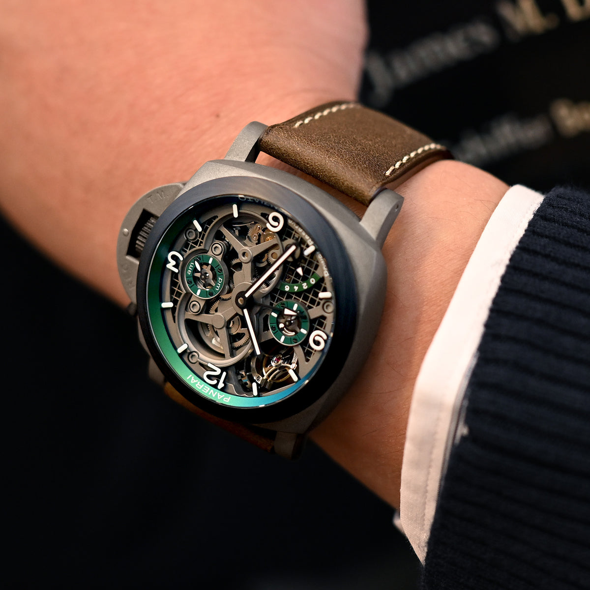 Pam Kollektion, Dunkelbraunes italienisches Lederarmband für Panerai, Beige Naht