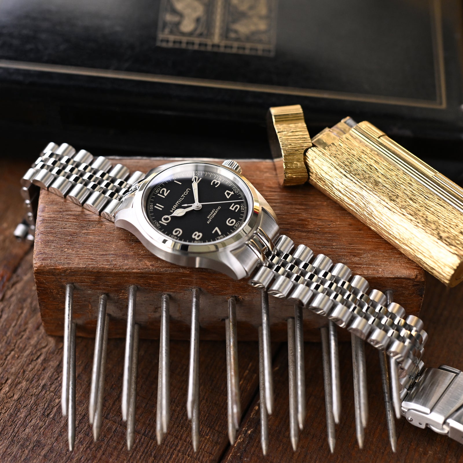 Bracelet 20mm Super-JUB II pour Seiko Alpinist SARB017 SPB155 SBEJ005 (compatible Hamilton Khaki H70455733), acier inoxydable - Maillons centraux polis, boucle V Diver