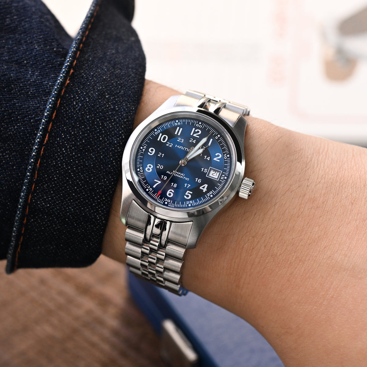 Bracelet 20mm Super-JUB II pour Seiko Alpinist SARB017 SPB155 SBEJ005 (compatible Hamilton Khaki H70455733), acier inoxydable - Maillons centraux polis, boucle V Diver