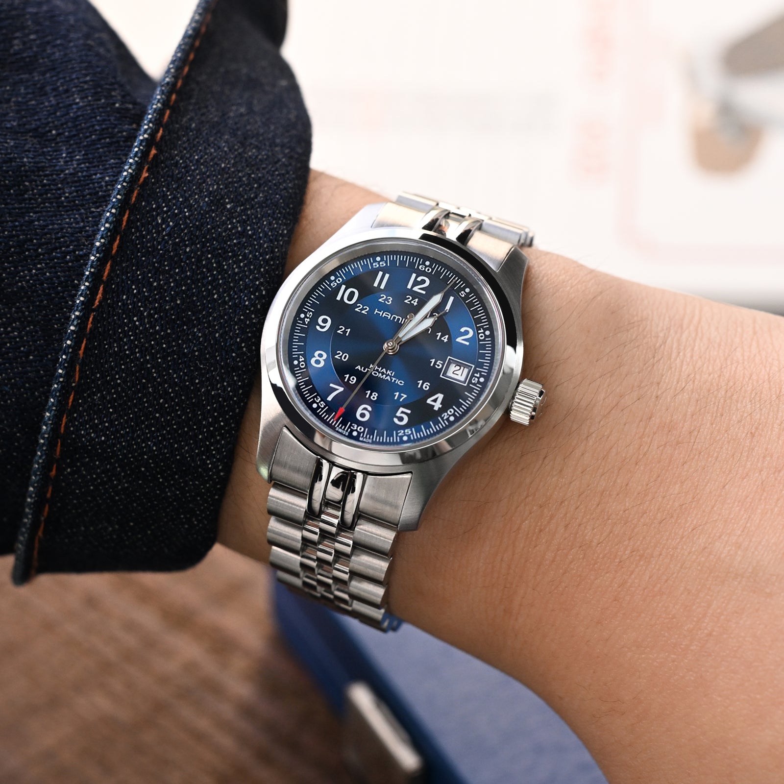 Bracelet 20mm Super-JUB II pour Seiko Alpinist SARB017 SPB155 SBEJ005 (compatible Hamilton Khaki H70455733), acier inoxydable - Maillons centraux polis, boucle V Diver