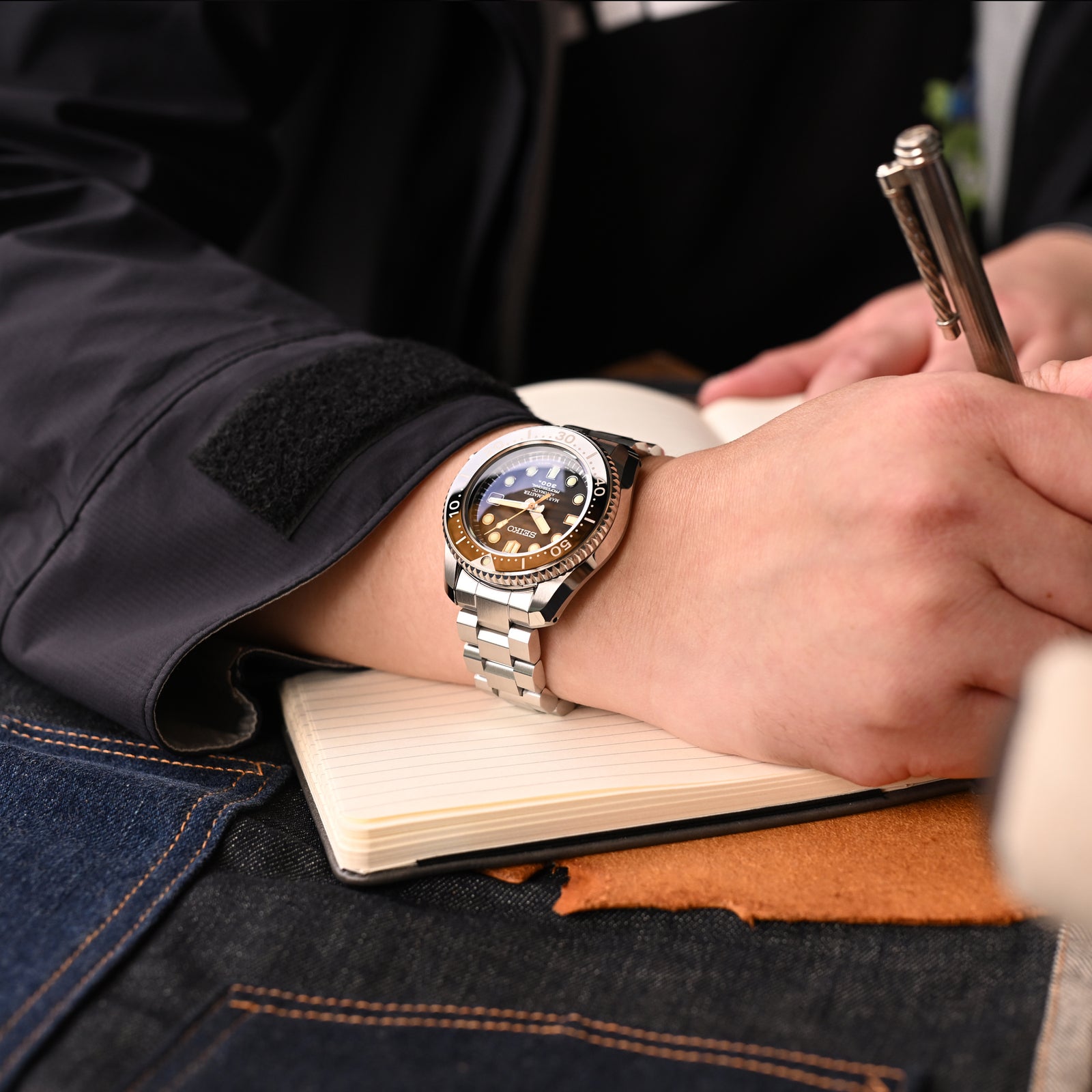 20mm Hexad Uhrenarmband für Seiko MM300 Prospex Marinemaster SBDX001 SBDX017 SBDX023, Edelstahl - Gebürstet, V-Diver Schließe