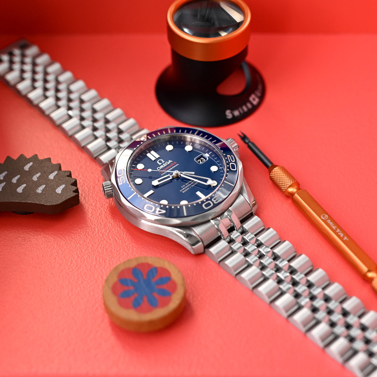 Bracelet Super-J Louis 20mm compatible avec Omega Seamaster 41mm, acier inoxydable 316L, boucle V brossée