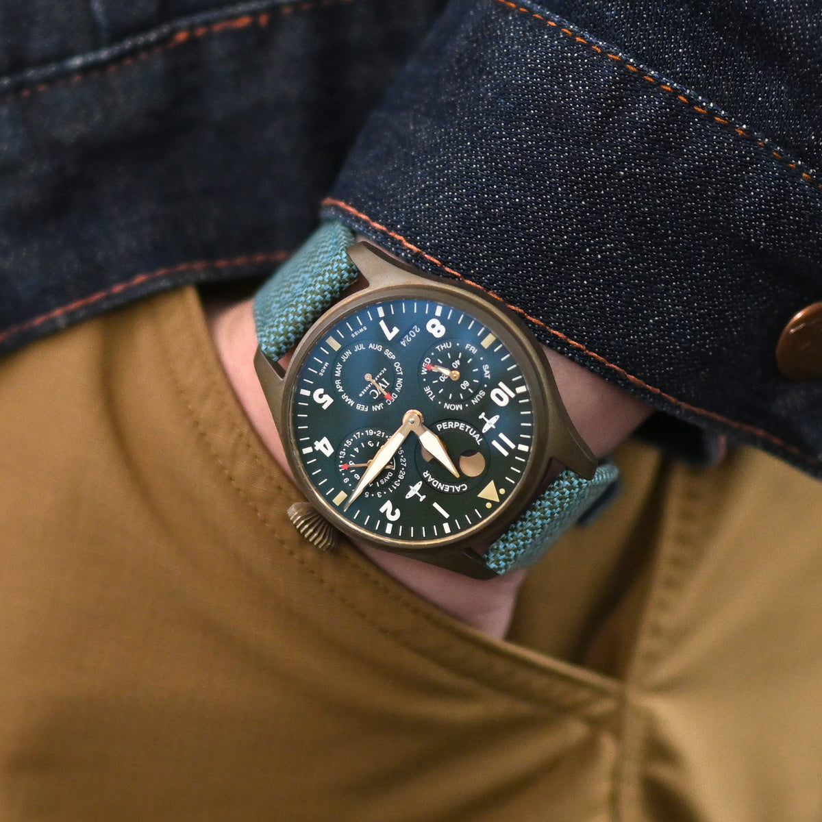 Q.R. Pilotenuhr-Armband 20mm oder 22mm Revive Uhrenarmband in Blau-Grün-Mix