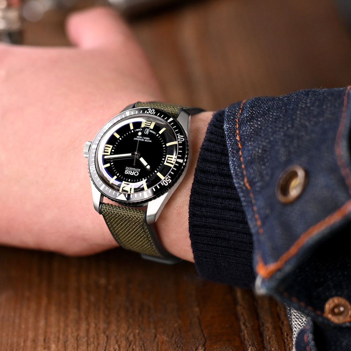 Bracelet de montre sport vert en toile hybride et caoutchouc FKM à dégagement rapide, 20 mm ou 22 mm