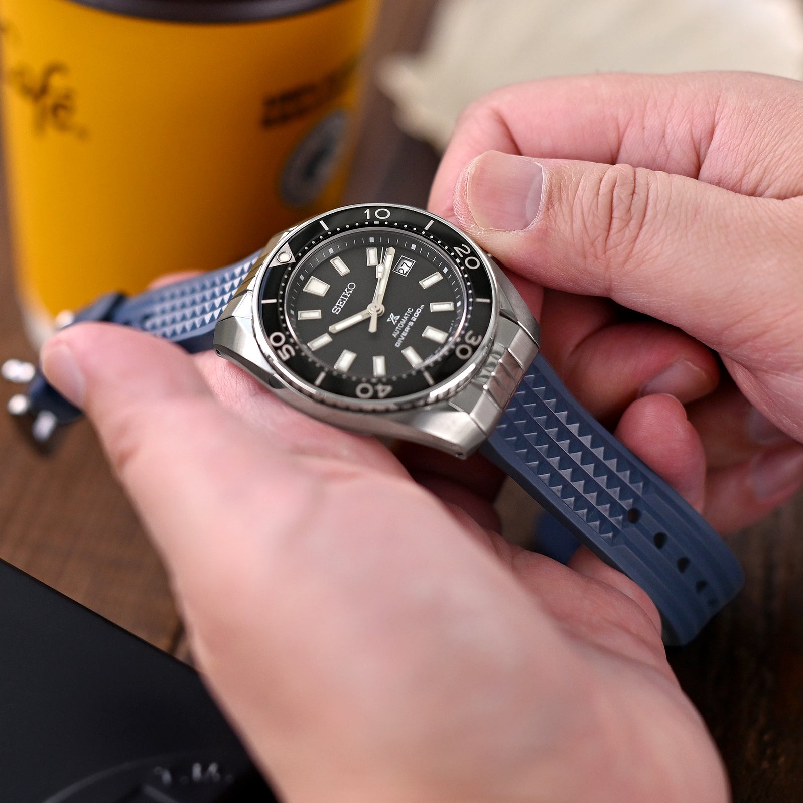 Endlink Plus Chaffle Marineblaues FKM-Kautschuk-Uhrenarmband, kompatibel mit Seiko Sumo SPB103