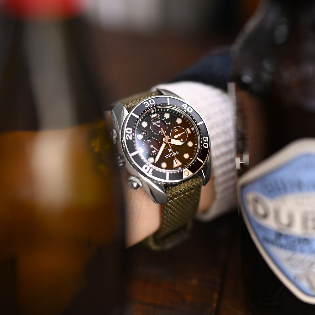 Militärgrünes Premium-Nylon-Uhrenarmband mit Wabenmuster und Schnellverschluss