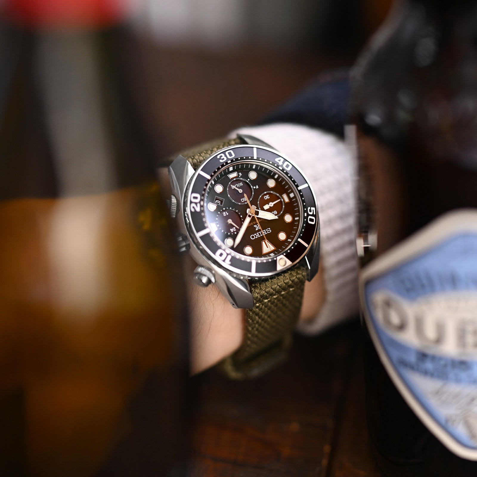 Militärgrünes Premium-Nylon-Uhrenarmband mit Wabenmuster und Schnellverschluss